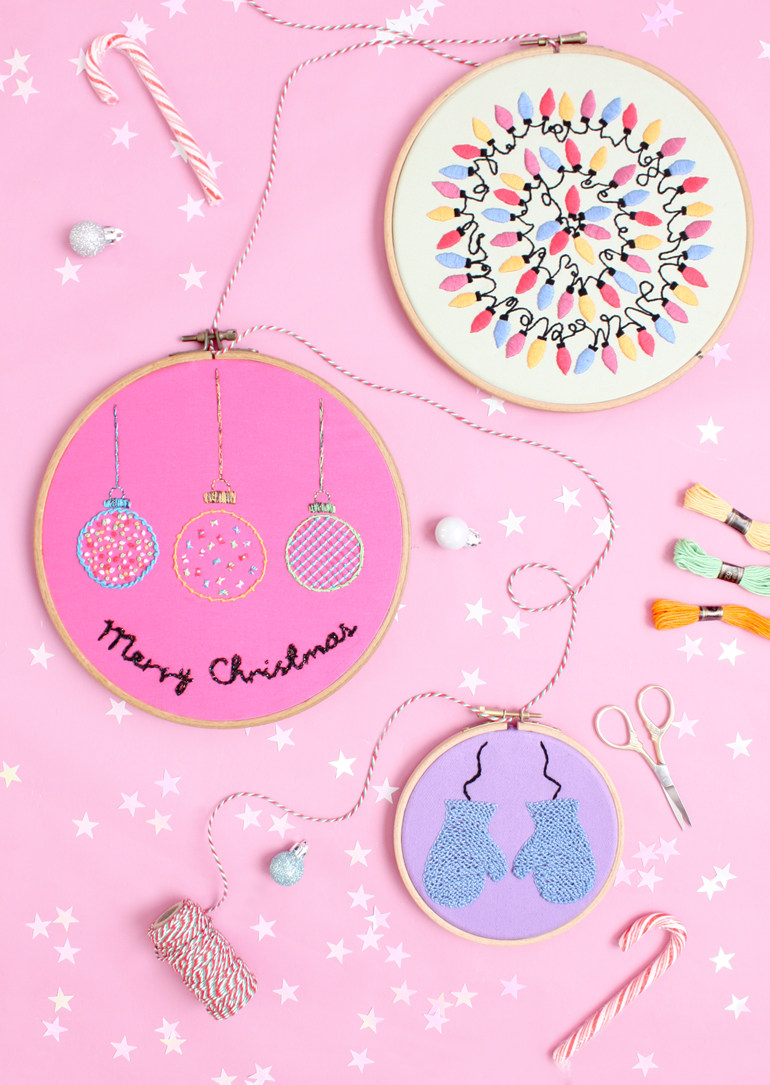 festive christmas embroidery hoop art