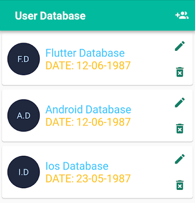 It's showing list of stored user in Flutter database.