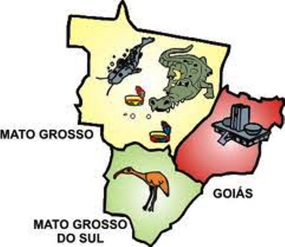 Estados que compõem a Região Centro-Oeste – Mato Grosso, Mato Grosso do Sul e Goiás.