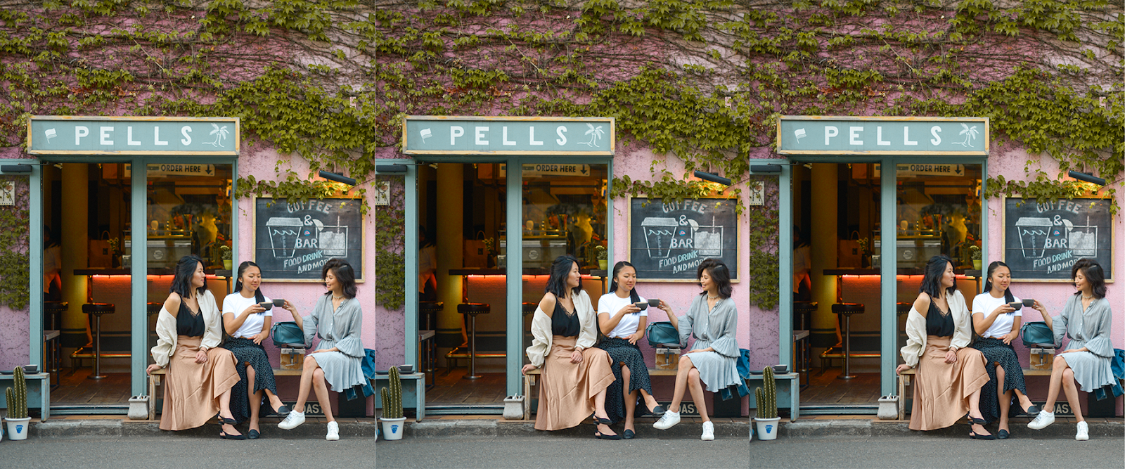 Tokyo coffee shops, PELLS coffee and bar, denim jacket and blue dress, Loewe puzzle bag, Tokyo style blogger, FOREVERVANNY