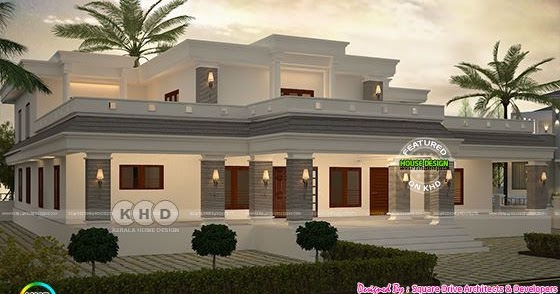 Flat roof 5 bedroom house  architecture Kerala  home 