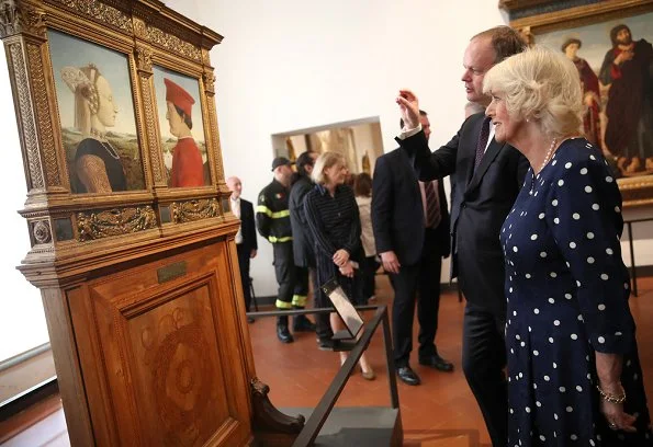 Camilla, Duchess of Cornwall visited the Vasari Corridor on day three of her tour of Italy. Designed by Giorgio Vasari and built by Grand Duke Cosimo I de'Medici