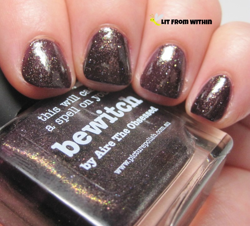 Picture Polish Bewitch, a plummy-brown with shimmer and maybe some flakies