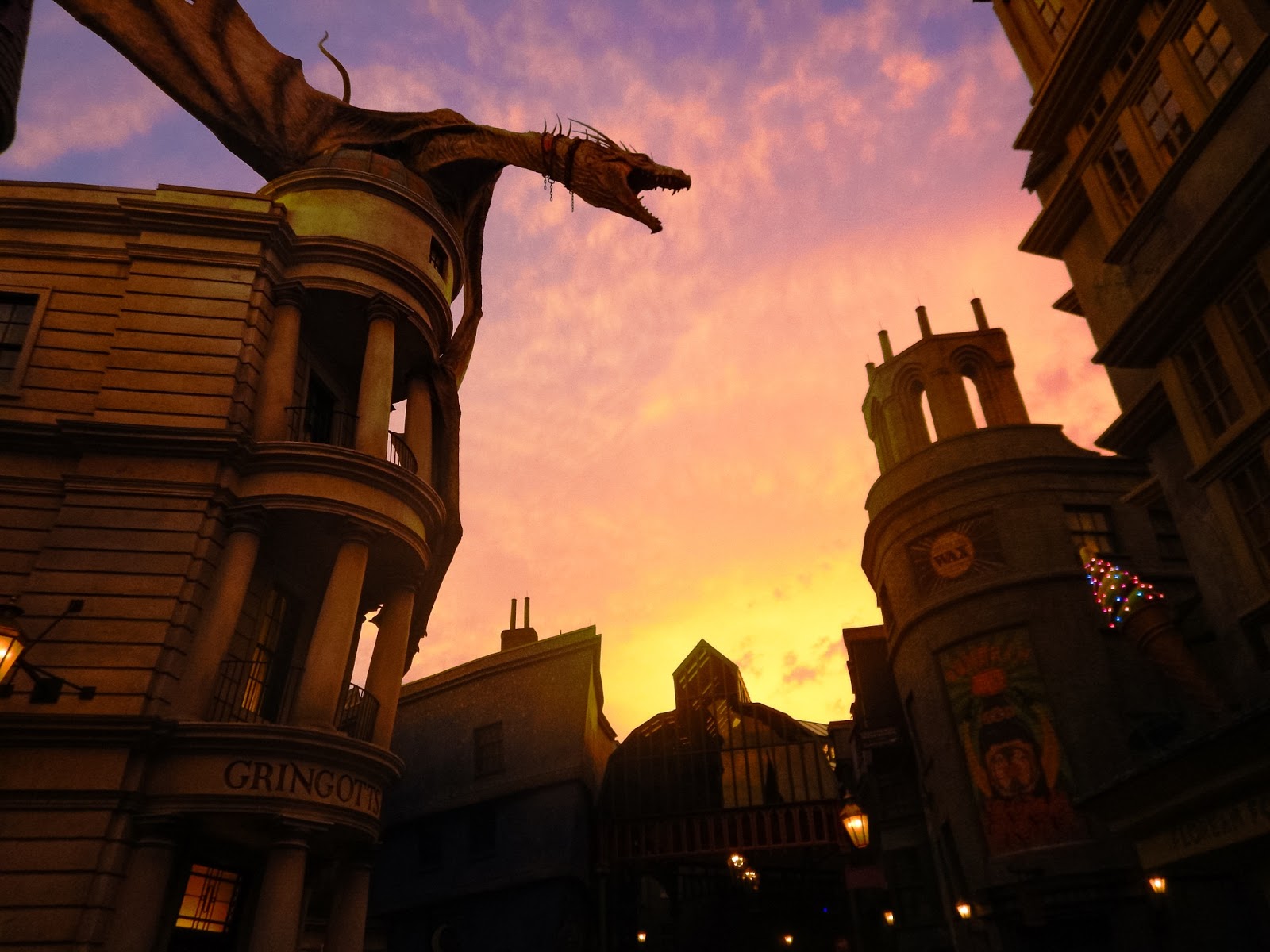wizarding world of harry potter at sunset