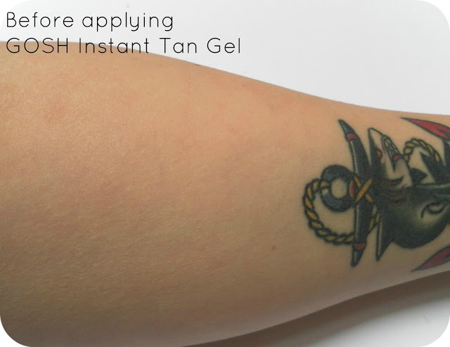 An untanned arm, prior to applying GOSH Medium Instant Tan Gel