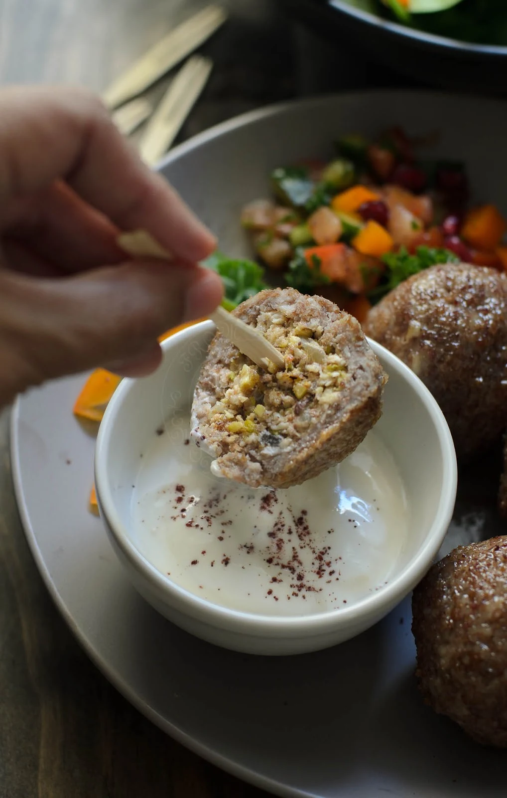 Delicious Chicken Kibbeh with tahini yoghurt sauce image