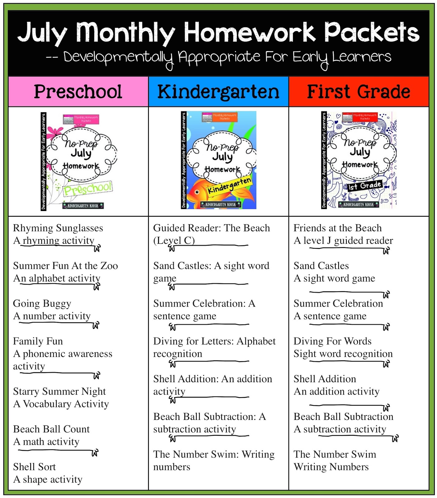 Pre K Homework Packet : March Preschool Homework Packet — Kindergarten