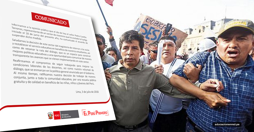 Huelga magisterial liderado por Pedro Castillo, fue suspendida, informó el Ministerio de Educación - MINEDU Huelga magisterial liderado por Pedro Castillo, fue suspendida, informó el Ministerio de Educación - MINEDU