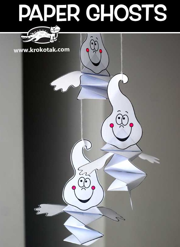 Halloween night party decoration craft for kids 16 cute hanging paper ghost craft ideas for kids. Best Halloween craft ideas for kids to make. Simple and easy Halloween paper craft ghost for kids. Paper craft ideas for 4-5 years old kid. Preschool kids craft ideas for Halloween. DIY Halloween ghost craft for children to make. Halloween night party decoration ideas.