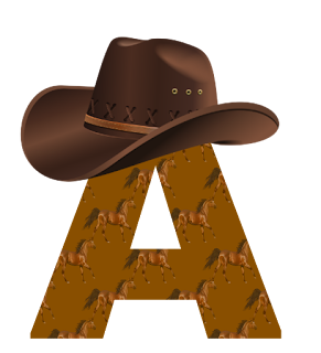 Abecedario con Caballos y Sombrero de Cowboy. Alphabet with Horses and Cowboy Hat. 