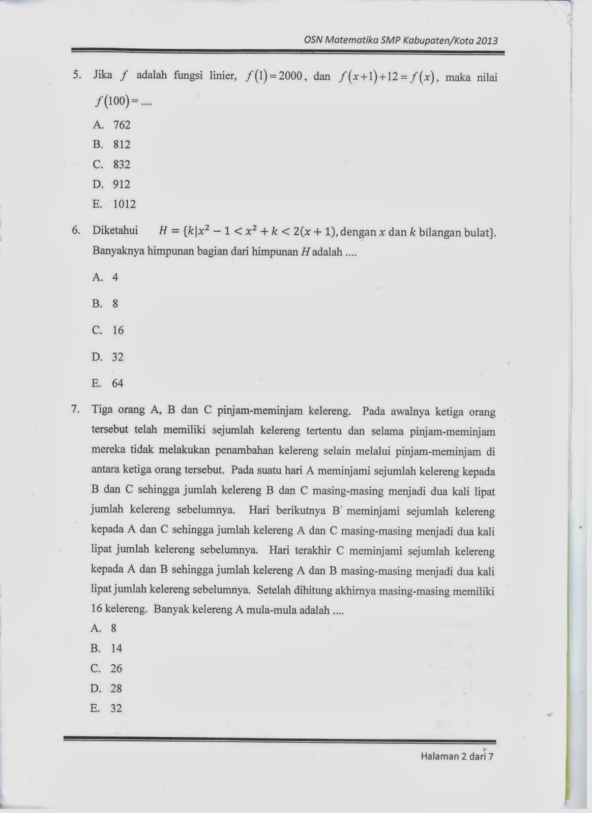 Kompetisi Sains Nasional (KSN) Soal OSN Matematika SMP Tk
