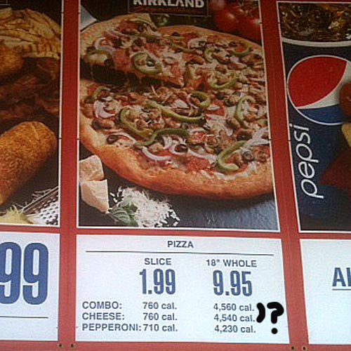 how many calories in a costco pizza slice cheese