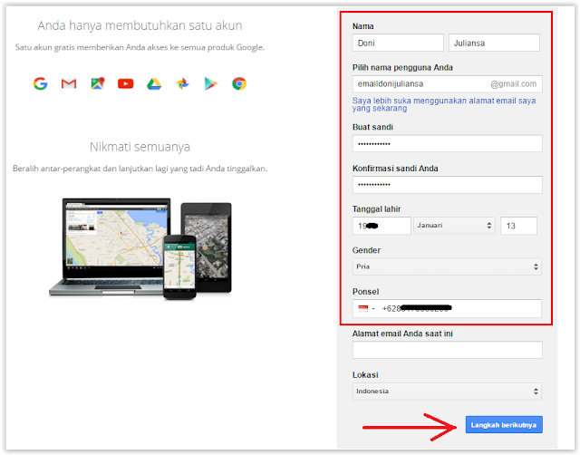 Halaman Pembuatan Akun Gmail Bahasa Indonesia mendaftar email gmail