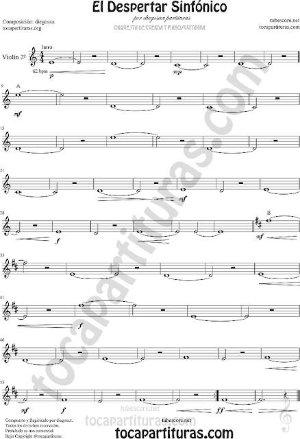  Violín 2º Partitura de El Despertar Sinfónico por diegosax Cuartet Segundo violín Sheet Music for Violin Music Scores Cuarteto de Cuerda o Pequeña Orquesta 