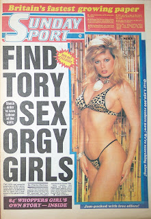 Model Nike Clarke on the cover of the Sunday Sport dated 8-March-87