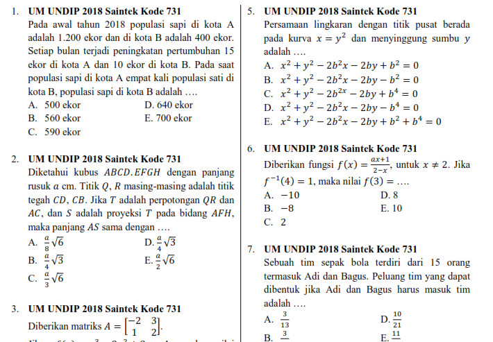 Download Soal Um Undip S1 Ujian Mandiri Universitas Diponegoro Tahun 2018 Saintek Matematika Ipa Kode 731 Giri Widodo