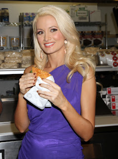 Holly Madison holding a sandwich
