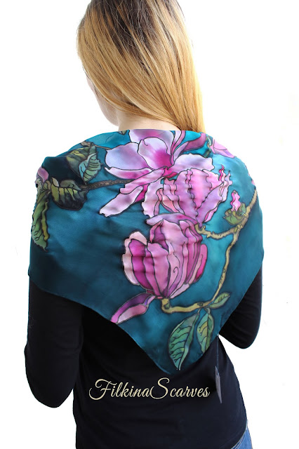 MOB / MOG gifts wedding ORDER on my Etsy shop: https://www.etsy.com/shop/FilkinaScarves ******OOAK Petroleum handpainted small Square neck scarf Silk chiffon floral neckerchief Unique women Mother's Day gift grandmother 26 in / 66 cm. FilkinaScarves hand-painted silk chiffon scarf #chicscarves #silkscarves #womensfashion #neckerchief #mothergifts #silkchiffon #Momgifts #giftforher #weddinggifts