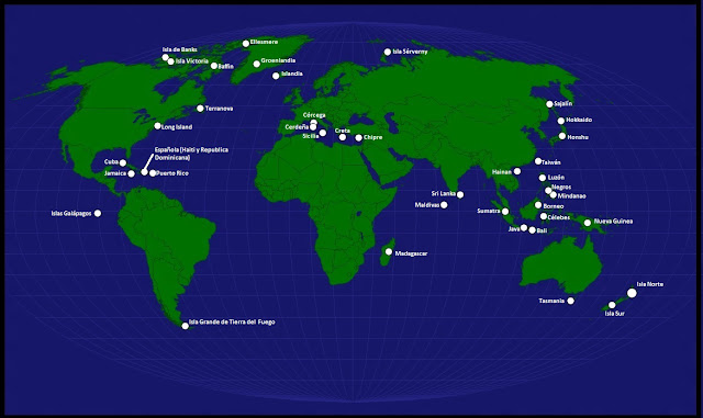 Mapa de los nombres de las Islas en el mapamundi
