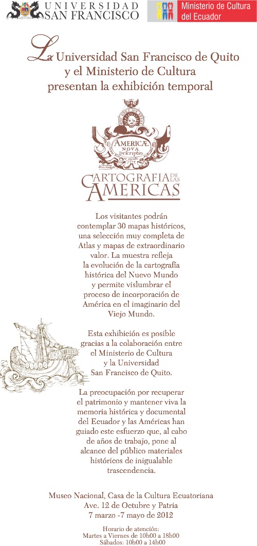 Muestra "Cartografía de las Américas" del 7 de marzo al 7 de mayo en la Casa de la Cultura Ecuatoriana.