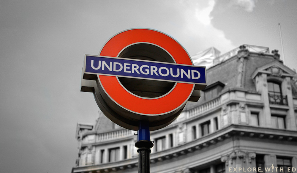 London Underground sign with black and white background