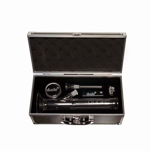 Dude Straight Cylinder Glass Bong Set in Aluminum Case