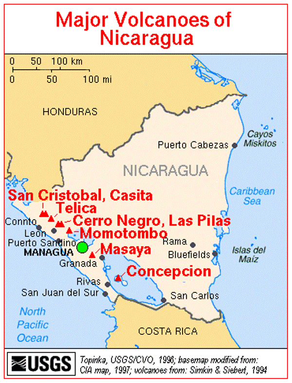 Volcanes de América Central.Mapas