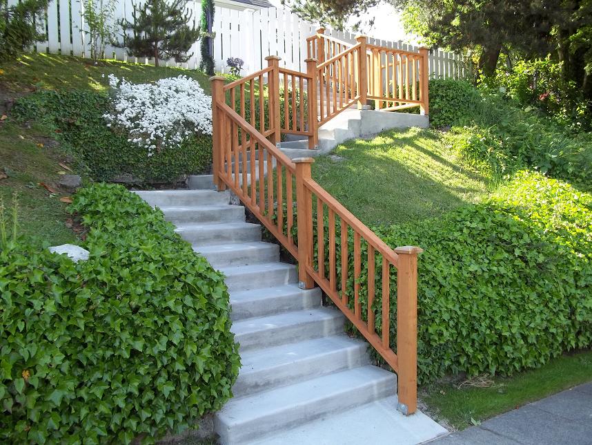Three Guys Construction Broom Finish Steps with Landing & Wood Railing