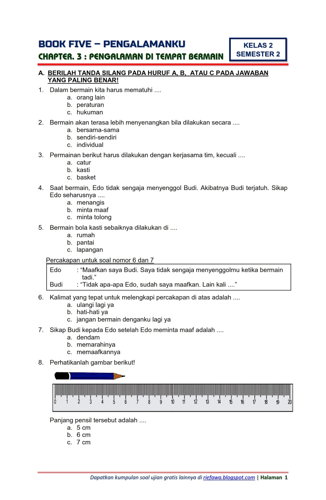 contoh soal essay tema 5 kelas 2