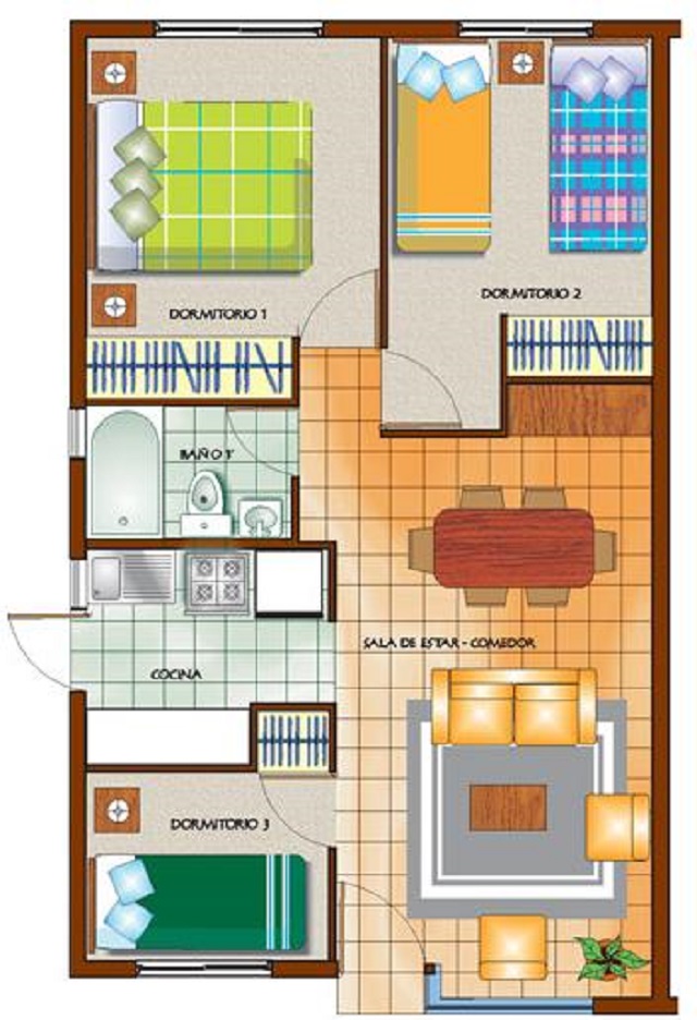 Plano De Casa De Un Piso Con Tres Dormitorios Planos De Casas Gratis