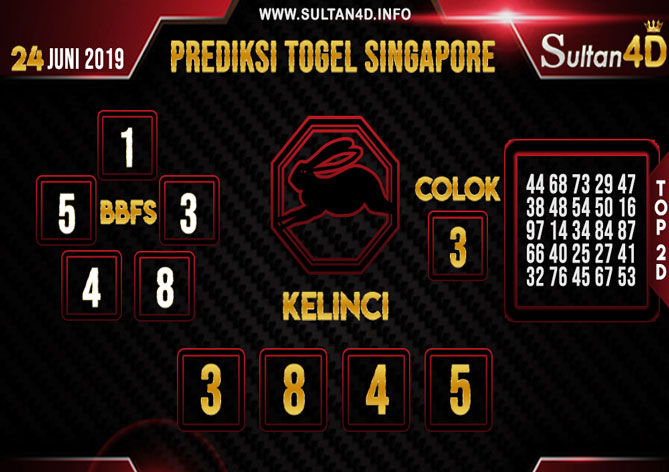 PREDIKSI TOGEL SINGAPORE SULTAN4D 24 JUNI 2019