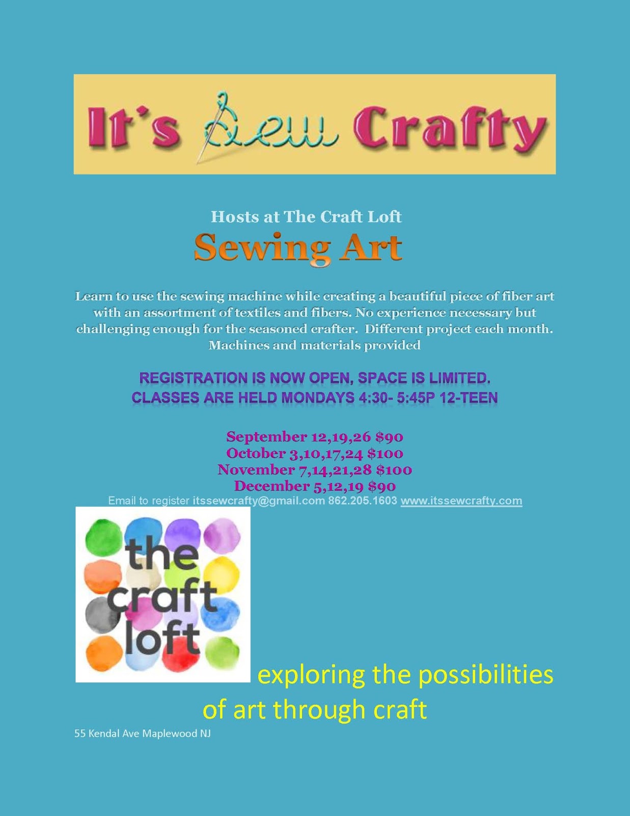 It's SEW Crafty Sewing Art classes at the Craft Loft Maplewood NJ