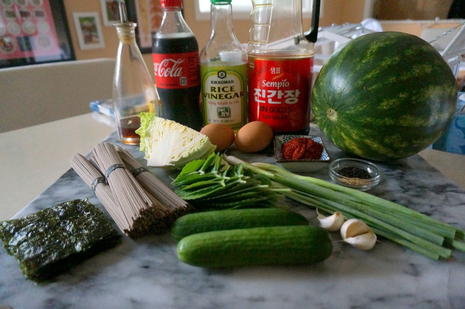 Korean Spicy Watermelon Noodles Soobak Naengmyun (수박냉면)