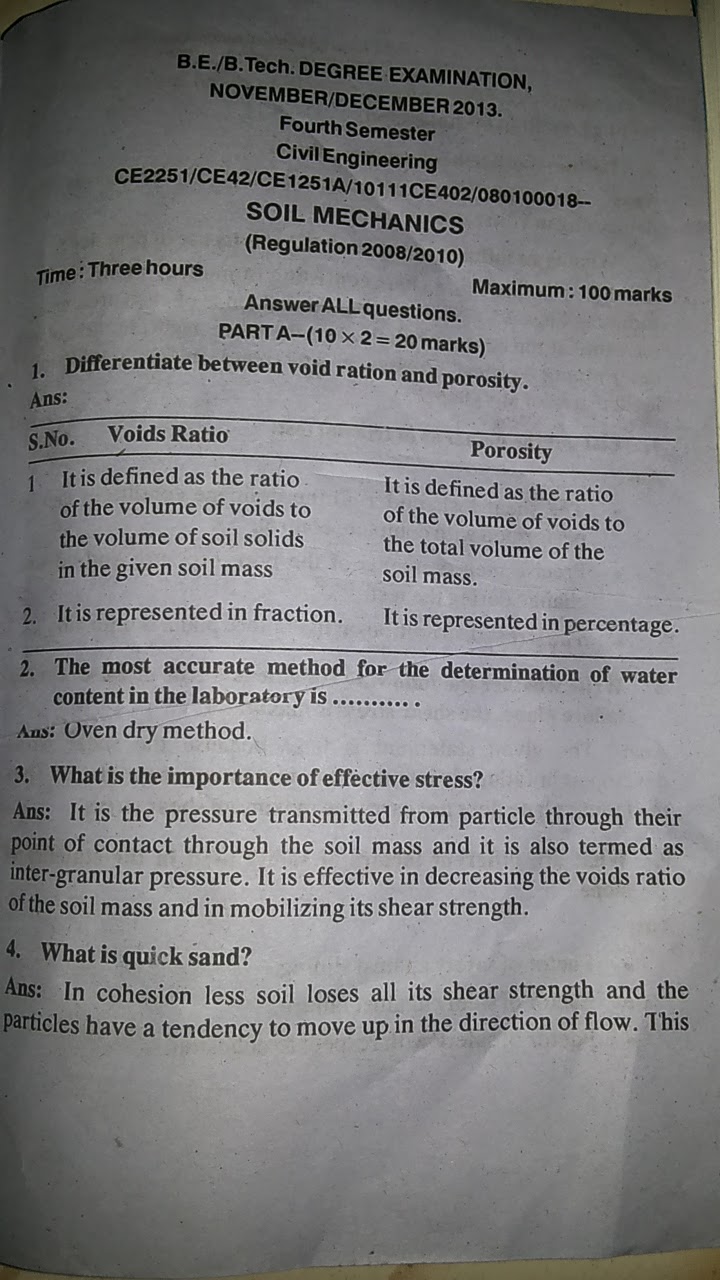 Soil Mechanics CE2251, BE Civil Engineering Anna University Question