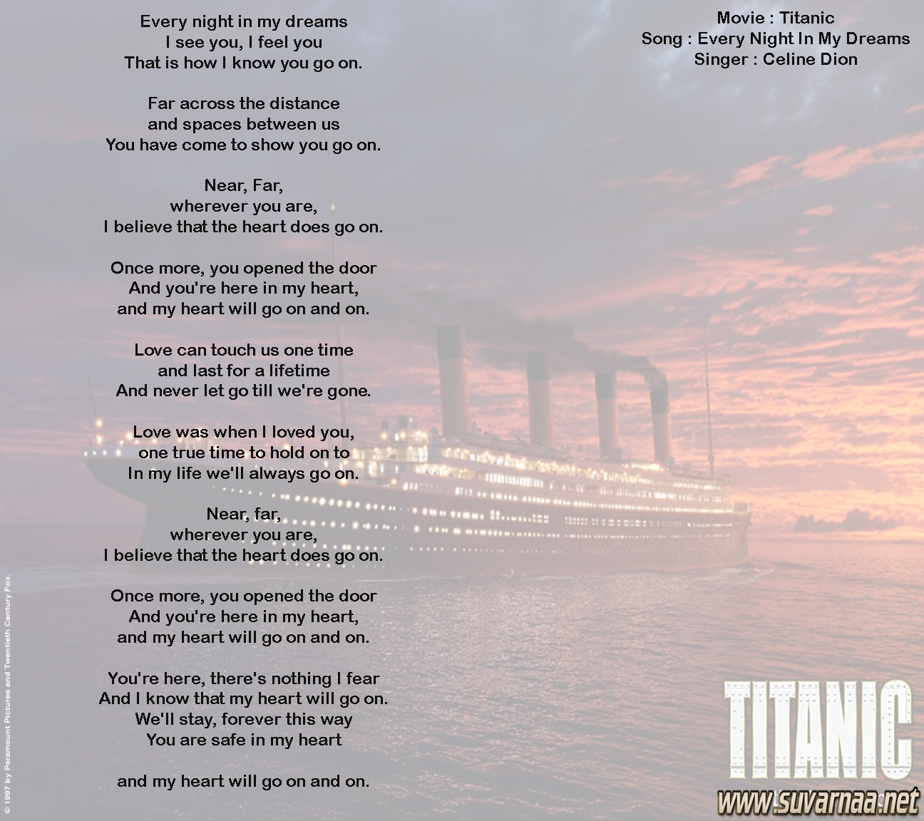 Every Night In My Dreams- Titanic Movie Song-:) - YouTube Movie songs.