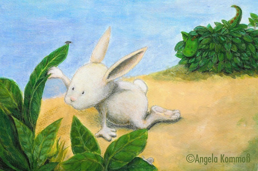 Bilderbuch, Kinderbuchillustration, kleiner Drache,  children's book illustration, bunny, little dragon, animals, Hase, Acryl