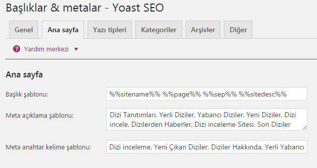 Yoast Seo WordPress Ayaları