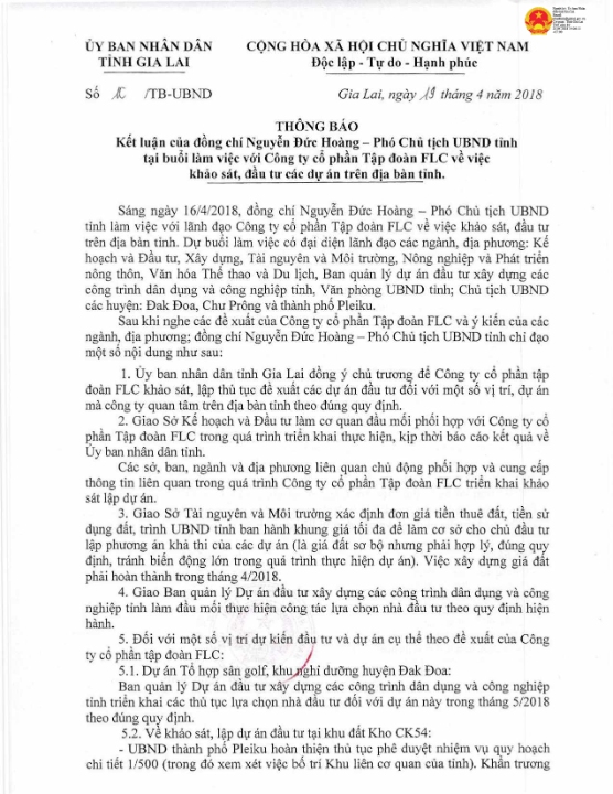 FLC đầu tư 6 dự án tại tỉnh Gia Lai