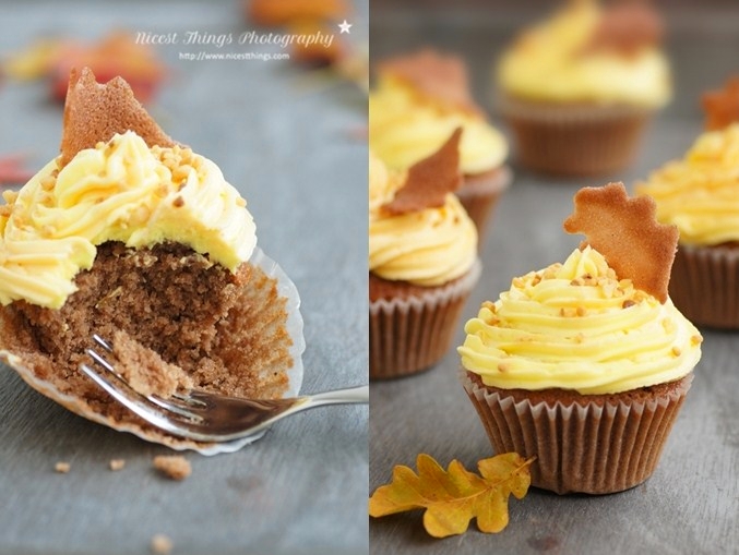 Herbstliches Cupcake Rezept Herbst Cupcakes mit Herbstblättern aus Tuile Teig