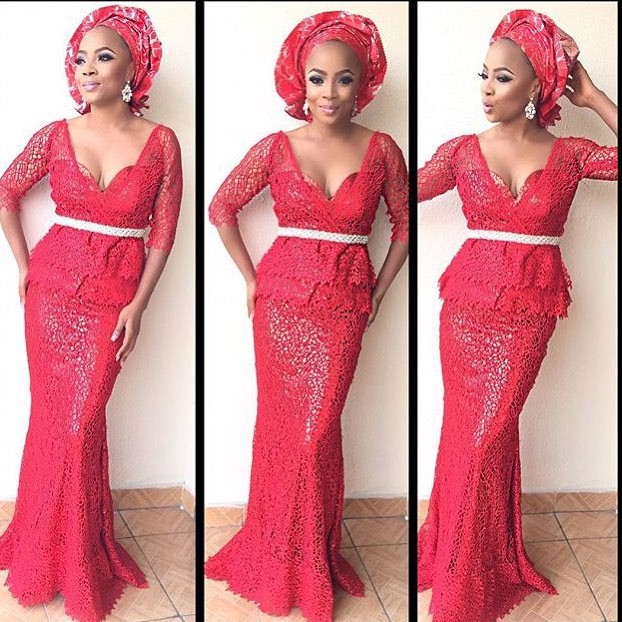 Checkout This Red Cord Lace Aso Ebi Style - Debonke House Of Fashion