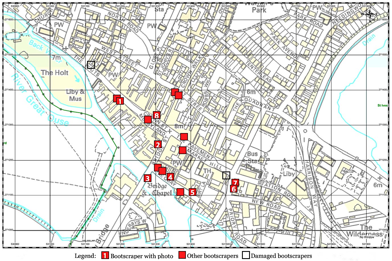 Map of boot scrapers, St Ives, Cambridgeshire Map of boot scrapers, St Ives, Cambridgeshire