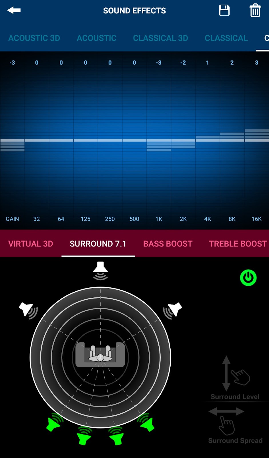 Surround sound settings page