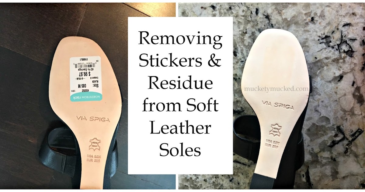 Muckety Mucked Before and After Removing Sales Sticker from Shoes