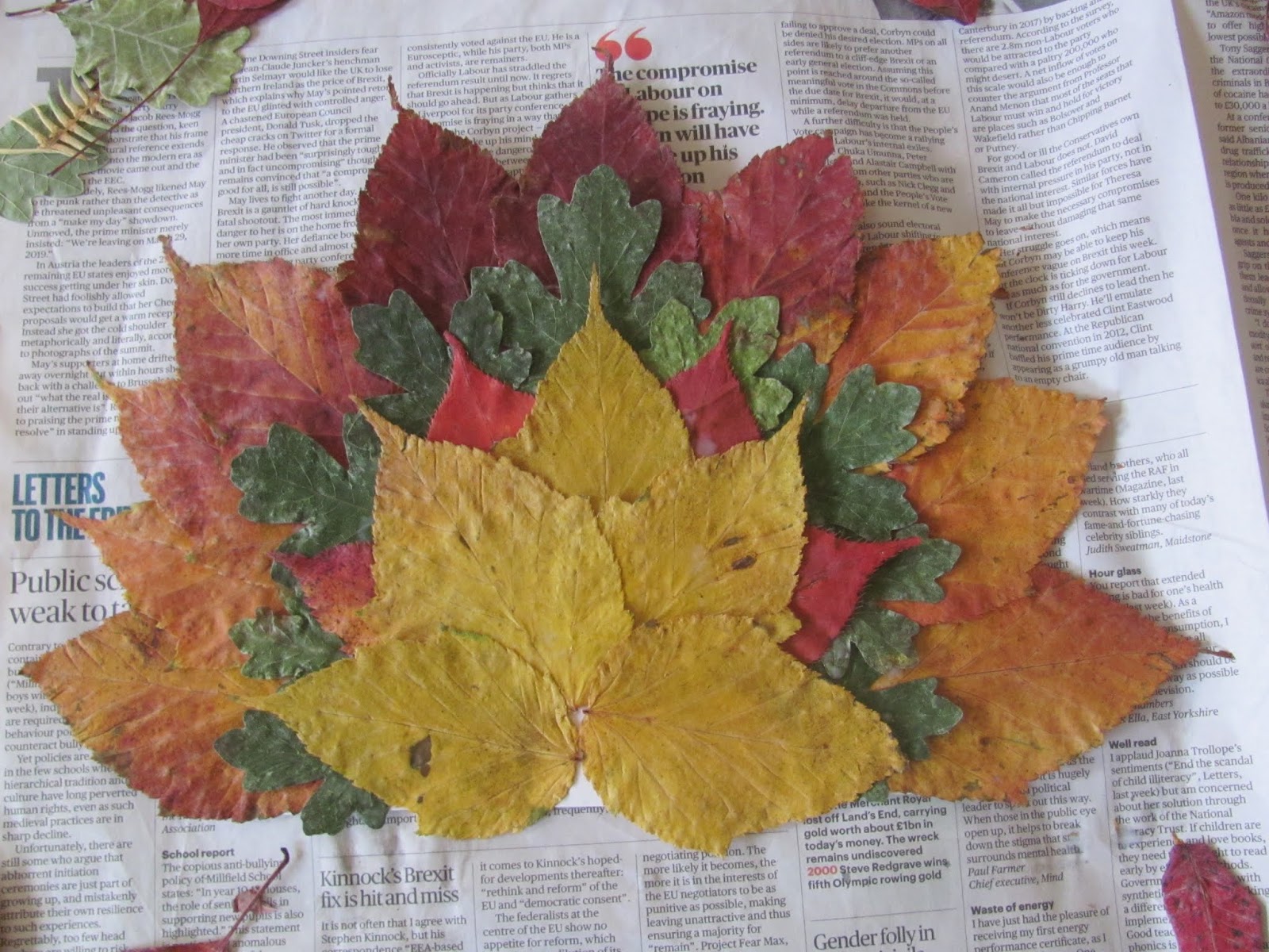 Jumble Tree Leaf art using paper plates
