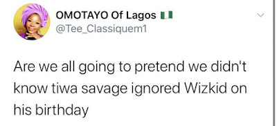 Nigerians react as Tiwa Savage ignores Wizkid on his birthday 10