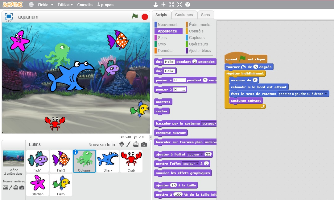 RAIATEA BAC Activité Scratch en 5e l'aquarium
