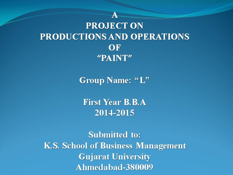 Project Report On Production and Operations Of "Paint"