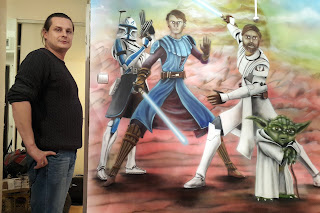 Malowanie pokoju chłopca Mural w pokoju chłopca, gwiezdne wojny, aranzacja ściany w pokoju młodzieżowym ,pokój nastolatjka gwiezdne wojny