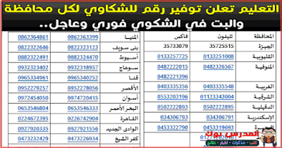 أرقام التواصل مع وزارة التربية والتعليم جميع المحافظات 2018 أرقام التواصل مع وزارة التربية والتعليم جميع المحافظات 2018