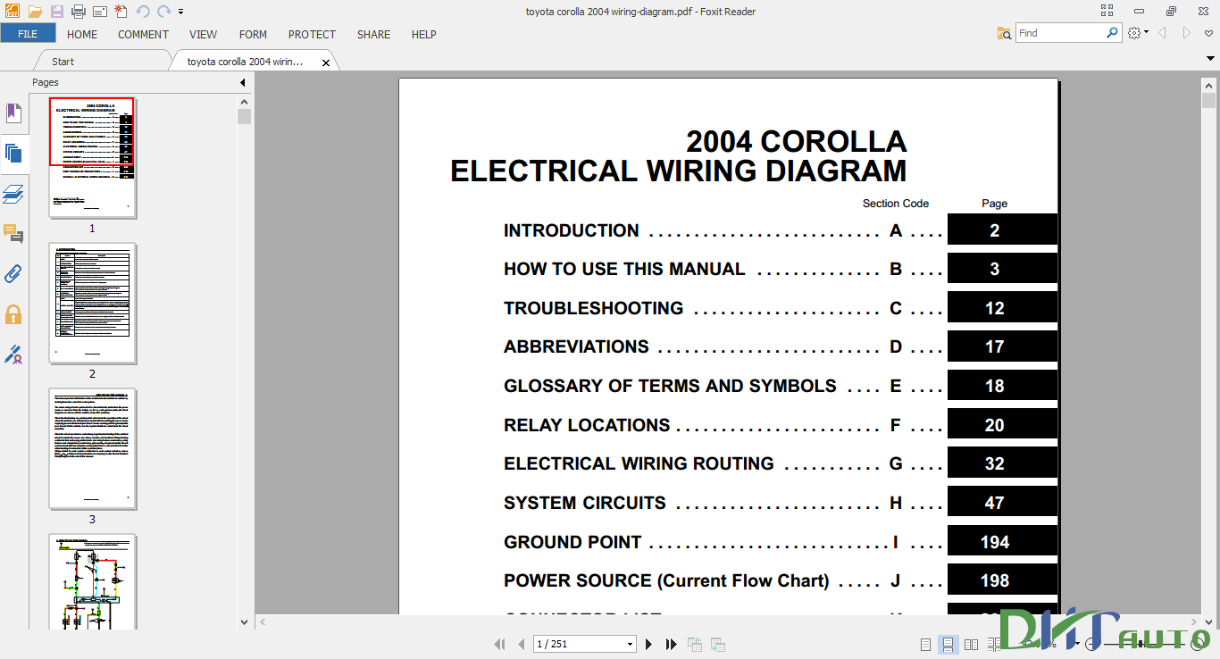 TOYOTA COROLLA 2004 WIRING DIAGRAMS - Automotive Library